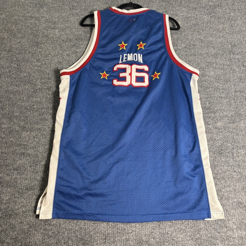 Vintage Platinum Fubu Harlem Globetrotters Meadowlark Lemon 36 Jersey XL Blue - Picture 2 of 11